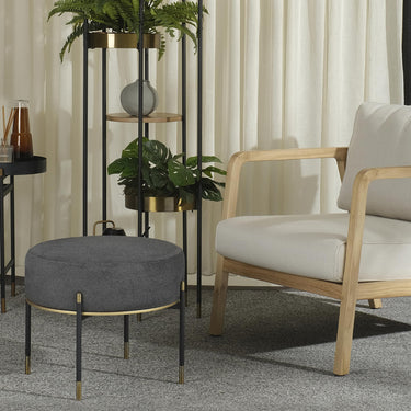 Black Gold Metal Legged Ottoman Pouf