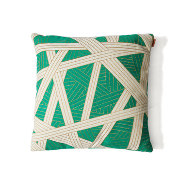 Nastri Green Cream Patterned Pillow
