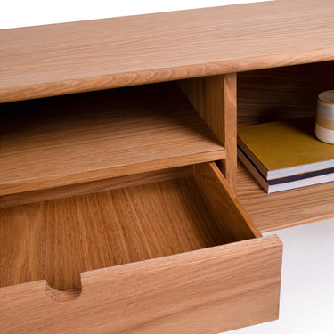 Sem Natural Wood Ribbed Glass TV Stand